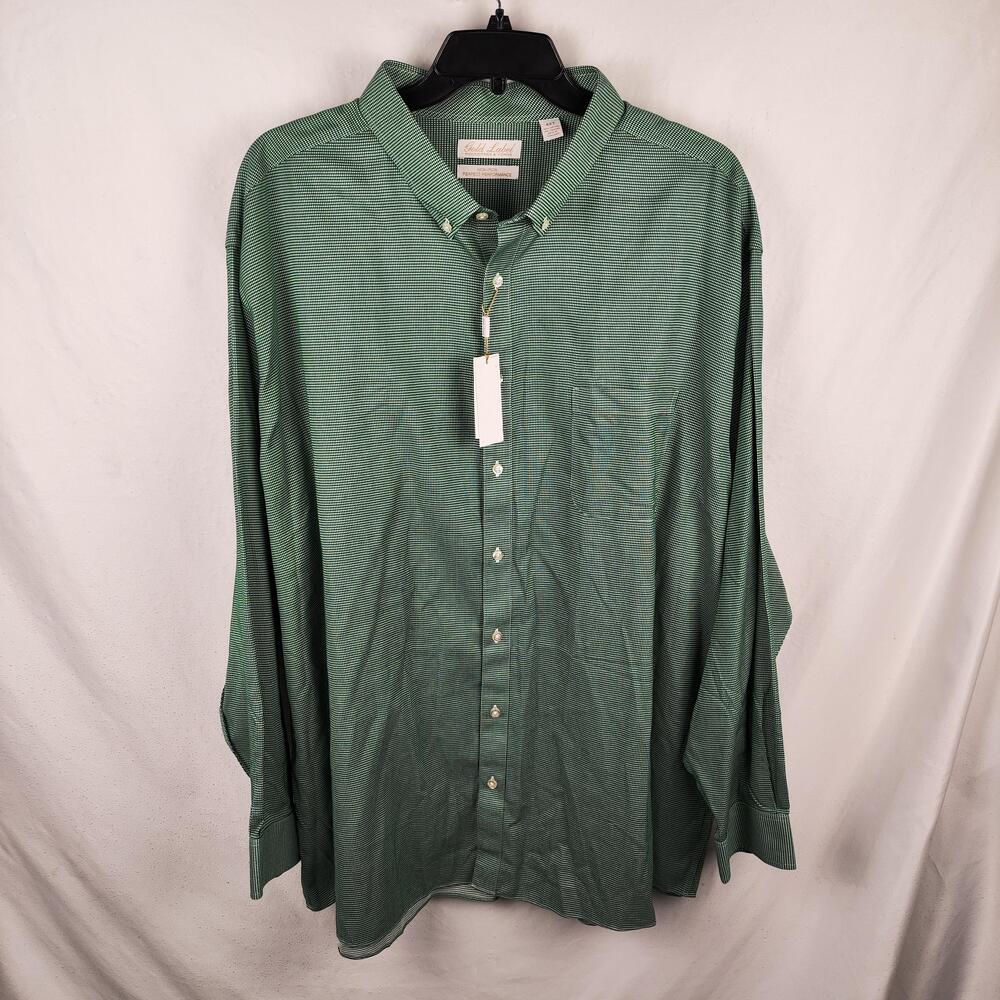 Gold Label Roundtree & Yorke Shirt Mens 4XLT Green Gingham Non Iron Stretch